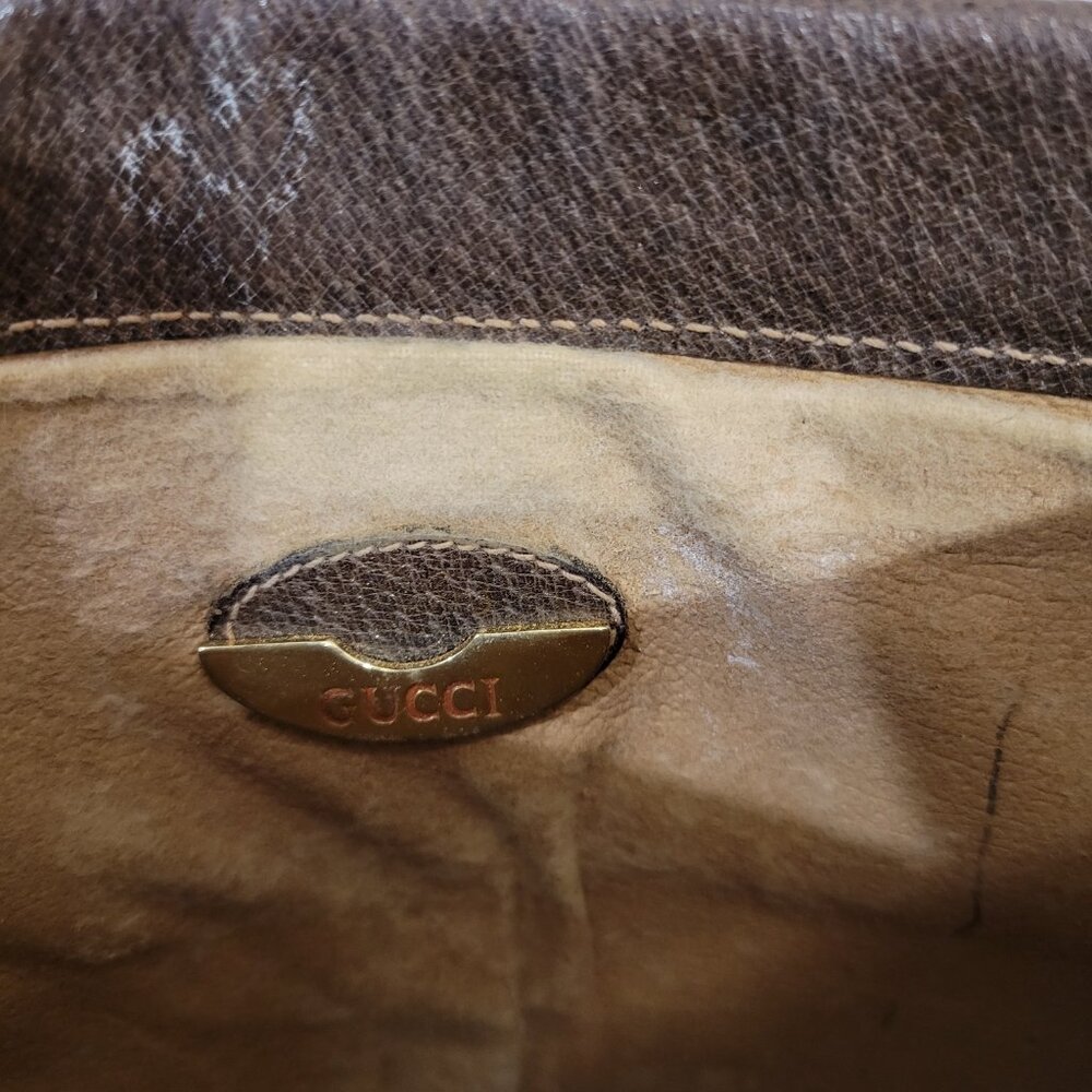 GUCCI PLUS VINTAGE CLUTCH Iconic Gucci Canvas Brown/Tan w Red/Green Stripe - Picture 7 of 10